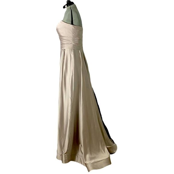 La Femme Strapless Slit Silver Satin Ballgown Long Formal Prom Evening Size 10 - Picture 2 of 13
